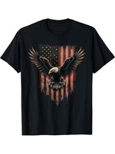 Bald Eagle US American Flag 4th of July Proud Patriotic T-Shirt 180G 100% Cotton Printed Round Neck Short-Sleeve T-Shirt, Gifts for Men Dad Husband Grandpa, S-XXXL, Black