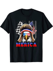 Funny American Patriotic Bald Eagle | Merica T-Shirt 180G 100% Cotton Printed Round Neck Short-Sleeve T-Shirt, Gifts for Men Dad Husband Grandpa, S-XXXL, Black
