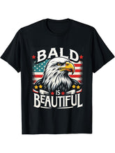 Bald Is Beautiful 4th of July Bald Eagle Independence Day T-Shirt 180G 100% Cotton Printed Round Neck Short-Sleeve T-Shirt, Gifts for Men Dad Husband Grandpa, S-XXXL, Black