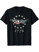 Bald Eagle Flag Vintage 1776 T-Shirt 180G 100% Cotton Printed Round Neck Short-Sleeve T-Shirt, Gifts for Men Dad Husband Grandpa, S-XXXL, Black