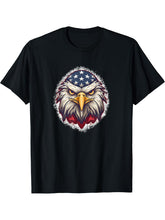 Biker Bald Eagle | 4th of July | USA | Patriotic T-Shirt 180G 100% Cotton Printed Round Neck Short-Sleeve T-Shirt, Gifts for Men Dad Husband Grandpa, S-XXXL, Black