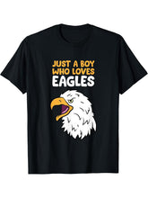 Just a Boy Who Loves Eagles American Bald Eagle T-Shirt 180G 100% Cotton Printed Round Neck Short-Sleeve T-Shirt, Gifts for Men Dad Husband Grandpa, S-XXXL, Black