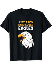 Just a Boy Who Loves Eagles American Bald Eagle T-Shirt 180G 100% Cotton Printed Round Neck Short-Sleeve T-Shirt, Gifts for Men Dad Husband Grandpa, S-XXXL, Black