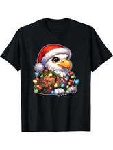 Christmas Light Chain Bald Eagle T-Shirt 180G 100% Cotton Printed Round Neck Short-Sleeve T-Shirt, Gifts for Men Dad Husband Grandpa, S-XXXL, Black