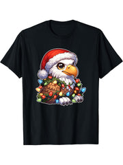 Christmas Light Chain Bald Eagle T-Shirt 180G 100% Cotton Printed Round Neck Short-Sleeve T-Shirt, Gifts for Men Dad Husband Grandpa, S-XXXL, Black
