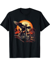 Biker Bald Eagle Riding Motorcycle T-Shirt 180G 100% Cotton Printed Round Neck Short-Sleeve T-Shirt, Gifts for Men Dad Husband Grandpa, S-XXXL, Black
