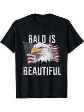 Bald Is Beautiful 4th of July Bald Eagle Independence Day T-Shirt, Small, Black 180G 100% Cotton Printed Round Neck Short-Sleeve T-Shirt, Gifts for Men Dad Husband Grandpa, S-XXXL, Black