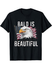 Bald Is Beautiful 4th of July Bald Eagle Independence Day T-Shirt, Small, Black 180G 100% Cotton Printed Round Neck Short-Sleeve T-Shirt, Gifts for Men Dad Husband Grandpa, S-XXXL, Black