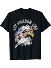 Patriotic American Bald Eagle US Flag Let Freedom Ring Quote T-Shirt 180G 100% Cotton Printed Round Neck Short-Sleeve T-Shirt, Gifts for Men Dad Husband Grandpa, S-XXXL, Black