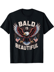 Bald is Beautiful American Bald Eagle USA Flag T-Shirt 180G 100% Cotton Printed Round Neck Short-Sleeve T-Shirt, Gifts for Men Dad Husband Grandpa, S-XXXL, Black