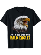Just a boy who loves Bald Eagles Bald Eagle T-Shirt 180G 100% Cotton Printed Round Neck Short-Sleeve T-Shirt, Gifts for Men Dad Husband Grandpa, S-XXXL, Black