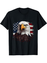 July 4th Symbolic Bald Eagle with American Flags T-Shirt 180G 100% Cotton Printed Round Neck Short-Sleeve T-Shirt, Gifts for Men Dad Husband Grandpa, S-XXXL, Black