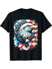 God Bless America Patriotic American Bald Eagles Tee T-Shirt 180G 100% Cotton Printed Round Neck Short-Sleeve T-Shirt, Gifts for Men Dad Husband Grandpa, S-XXXL, Black