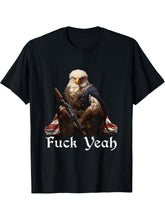 American Pride Bald Eagle Rifle 1776 Fuck Yeah Flag Cape T-Shirt 180G 100% Cotton Printed Round Neck Short-Sleeve T-Shirt, Gifts for Men Dad Husband Grandpa, S-XXXL, Black