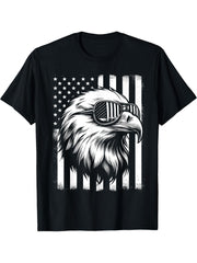 Independence Day Bald Eagle 4th of July Patriotic T-Shirt 180G 100% Cotton Printed Round Neck Short-Sleeve T-Shirt, Gifts for Men Dad Husband Grandpa, S-XXXL, Black