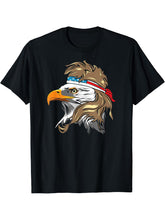 Bald Eagle with Mullet and American Flag Bandanna T-Shirt 180G 100% Cotton Printed Round Neck Short-Sleeve T-Shirt, Gifts for Men Dad Husband Grandpa, S-XXXL, Black
