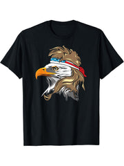 Bald Eagle with Mullet and American Flag Bandanna T-Shirt 180G 100% Cotton Printed Round Neck Short-Sleeve T-Shirt, Gifts for Men Dad Husband Grandpa, S-XXXL, Black