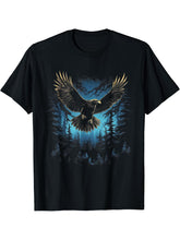 Eagle Forest Animal Wildlife T-Shirt 180G 100% Cotton Printed Round Neck Short-Sleeve T-Shirt, Gifts for Men Dad Husband Grandpa, S-XXXL, Black