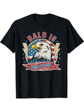 Bald Is Beautiful 4th of July Bald Eagle Independence Day T-Shirt 180G 100% Cotton Printed Round Neck Short-Sleeve T-Shirt, Gifts for Men Dad Husband Grandpa, S-XXXL, Black