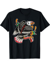 Bald Eagle Traditional Tattoo Flash T-Shirt 180G 100% Cotton Printed Round Neck Short-Sleeve T-Shirt, Gifts for Men Dad Husband Grandpa, S-XXXL, Black
