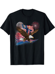 Patriotic Trump Bald Eagle American Pride USA Flag July 4th T-Shirt 180G 100% Cotton Printed Round Neck Short-Sleeve T-Shirt, Gifts for Men Dad Husband Grandpa, S-XXXL, Black