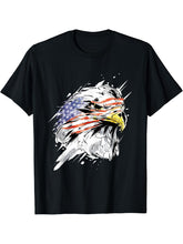 Patriotic American Bald Eagle - US Flag Art T-Shirt 180G 100% Cotton Printed Round Neck Short-Sleeve T-Shirt, Gifts for Men Dad Husband Grandpa, S-XXXL, Black