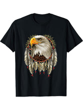 Bald eagle dream catcher T-Shirt 180G 100% Cotton Printed Round Neck Short-Sleeve T-Shirt, Gifts for Men Dad Husband Grandpa, S-XXXL, Black