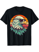 Vintage Eagle with Sunglasses - Retro American Bald Eagle T-Shirt 180G 100% Cotton Printed Round Neck Short-Sleeve T-Shirt, Gifts for Men Dad Husband Grandpa, S-XXXL, Black