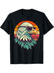 Vintage Eagle with Sunglasses - Retro American Bald Eagle T-Shirt 180G 100% Cotton Printed Round Neck Short-Sleeve T-Shirt, Gifts for Men Dad Husband Grandpa, S-XXXL, Black