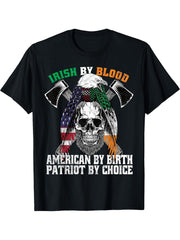 Irish By Blood American By Birth Patriot by Choice Eagle T-Shirt 180G 100% Cotton Printed Round Neck Short-Sleeve T-Shirt, Gifts for Men Dad Husband Grandpa, S-XXXL, Black