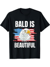 Bald Is Beautiful 4th of Bald Eagle American Flag USA Gift T-Shirt 180G 100% Cotton Printed Round Neck Short-Sleeve T-Shirt, Gifts for Men Dad Husband Grandpa, S-XXXL, Black