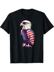 American Bald Eagle, American Flag, Cool T-Shirt 180G 100% Cotton Printed Round Neck Short-Sleeve T-Shirt, Gifts for Men Dad Husband Grandpa, S-XXXL, Black