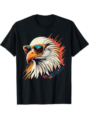 Vintage Eagle with Sunglasses - Retro American Bald Eagle T-Shirt 180G 100% Cotton Printed Round Neck Short-Sleeve T-Shirt, Gifts for Men Dad Husband Grandpa, S-XXXL, Black