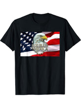 God Bless America Bald Eagle USA American Flag 4th of July T-Shirt 180G 100% Cotton Printed Round Neck Short-Sleeve T-Shirt, Gifts for Men Dad Husband Grandpa, S-XXXL, Black