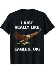 Bald Eagle Lover Tshirt Funny T-Shirt Gift T-Shirt 180G 100% Cotton Printed Round Neck Short-Sleeve T-Shirt, Gifts for Men Dad Husband Grandpa, S-XXXL, Black