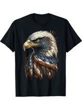 Patriotic Bald Eagle 4th Of July Men USA American Flag T-Shirt 180G 100% Cotton Printed Round Neck Short-Sleeve T-Shirt, Gifts for Men Dad Husband Grandpa, S-XXXL, Black