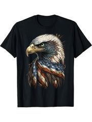 Patriotic Bald Eagle 4th Of July Men USA American Flag T-Shirt 180G 100% Cotton Printed Round Neck Short-Sleeve T-Shirt, Gifts for Men Dad Husband Grandpa, S-XXXL, Black