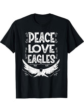 Peace Love Eagles Gift Bald Eagle T-Shirt 180G 100% Cotton Printed Round Neck Short-Sleeve T-Shirt, Gifts for Men Dad Husband Grandpa, S-XXXL, Black