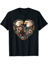 Valentine's Day Bald Eagle Heart T-Shirt 180G 100% Cotton Printed Round Neck Short-Sleeve T-Shirt, Gifts for Men Dad Husband Grandpa, S-XXXL, Black