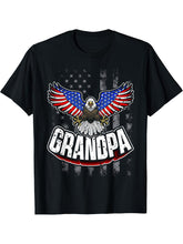 Grandpa Vintage USA Flag Bald Eagle Patriotic 4th of July T-Shirt 180G 100% Cotton Printed Round Neck Short-Sleeve T-Shirt, Gifts for Men Dad Husband Grandpa, S-XXXL, Black