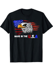 Made In The U.S.A Bald Eagle Patriotic Flag Tattoo T-Shirt 180G 100% Cotton Printed Round Neck Short-Sleeve T-Shirt, Gifts for Men Dad Husband Grandpa, S-XXXL, Black