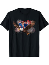 Patriotic Trump Riding Bald Eagle American Pride July 4th T-Shirt 180G 100% Cotton Printed Round Neck Short-Sleeve T-Shirt, Gifts for Men Dad Husband Grandpa, S-XXXL, Black
