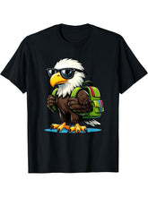 funny Eagle First Day of School Teacher Back To School Eagle T-Shirt 180G 100% Cotton Printed Round Neck Short-Sleeve T-Shirt, Gifts for Men Dad Husband Grandpa, S-XXXL, Black