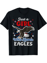 Just a Girl Who Loves Eagles American Girls Women Bald Eagle T-Shirt 180G 100% Cotton Printed Round Neck Short-Sleeve T-Shirt, Gifts for Men Dad Husband Grandpa, S-XXXL, Black