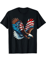 Bald Eagle & Patriotic American Flag 4th Of July T-Shirt 180G 100% Cotton Printed Round Neck Short-Sleeve T-Shirt, Gifts for Men Dad Husband Grandpa, S-XXXL, Black