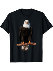 American bald eagle on tree design graphic forest animal T-Shirt 180G 100% Cotton Printed Round Neck Short-Sleeve T-Shirt, Gifts for Men Dad Husband Grandpa, S-XXXL, Black