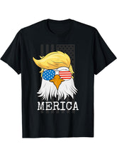 Merica Bald Eagle 4th of July Trump American Flag Funny Gift T-Shirt 180G 100% Cotton Printed Round Neck Short-Sleeve T-Shirt, Gifts for Men Dad Husband Grandpa, S-XXXL, Black