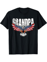 Grandpa Vintage USA Flag Bald Eagle Patriotic 4th of July T-Shirt 180G 100% Cotton Printed Round Neck Short-Sleeve T-Shirt, Gifts for Men Dad Husband Grandpa, S-XXXL, Black
