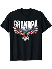 Grandpa Vintage USA Flag Bald Eagle Patriotic 4th of July T-Shirt 180G 100% Cotton Printed Round Neck Short-Sleeve T-Shirt, Gifts for Men Dad Husband Grandpa, S-XXXL, Black