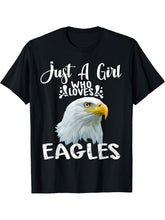 Just A Girl Who Loves Eagles Gift Bald Eagle T-Shirt 180G 100% Cotton Printed Round Neck Short-Sleeve T-Shirt, Gifts for Men Dad Husband Grandpa, S-XXXL, Black